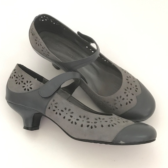 RENATA DONATI Mary Jane Kitten Heel Pumps Leather Heels Gray Women’s Size EU39 - Picture 15 of 16